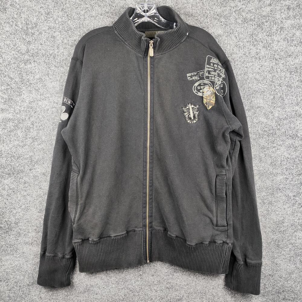 Vans Sweatshirt Mens Large Gray Full Zip Mock Neck Graphic Fleece Embroidered